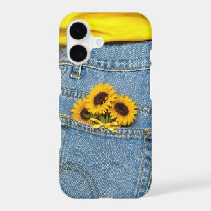Yellow Sunflowers in Blue Jean Pocket iPhone 17 Case