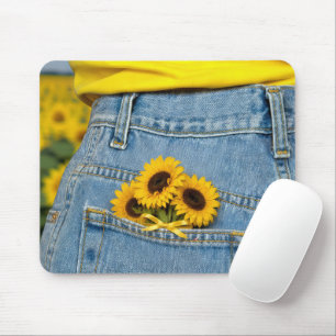 Yellow Sunflowers in Blue Jean Pocket Mouse Pad