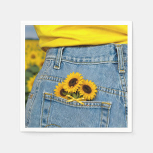 Yellow Sunflowers in Blue Jean Pocket Napkins