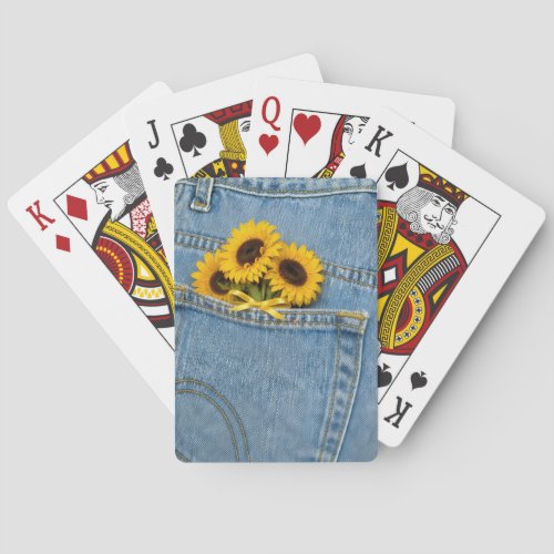 Yellow Sunflowers in Blue Jean Pocket Poker Cards