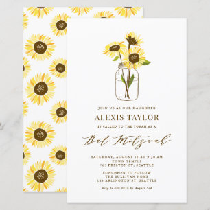 Yellow Sunflowers in Jar Bat Mitzvah Invitation