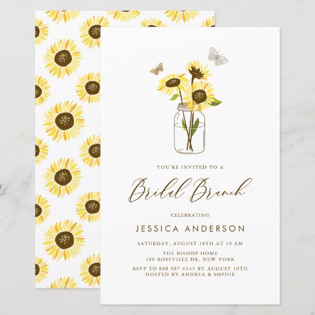 Yellow Sunflowers in Jar Bridal Brunch Invitation (Front/Back)