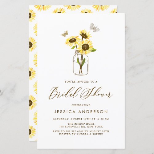 Yellow Sunflowers in Jar Bridal Shower Invitation
