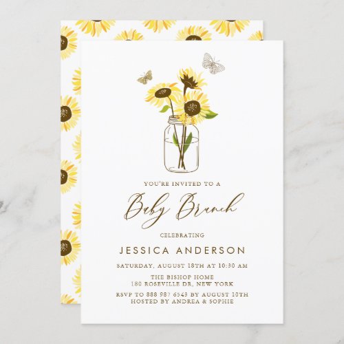 Yellow Sunflowers in Mason Jar Baby Brunch Invitation