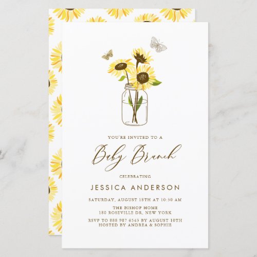 Yellow Sunflowers in Mason Jar Baby Brunch Invite
