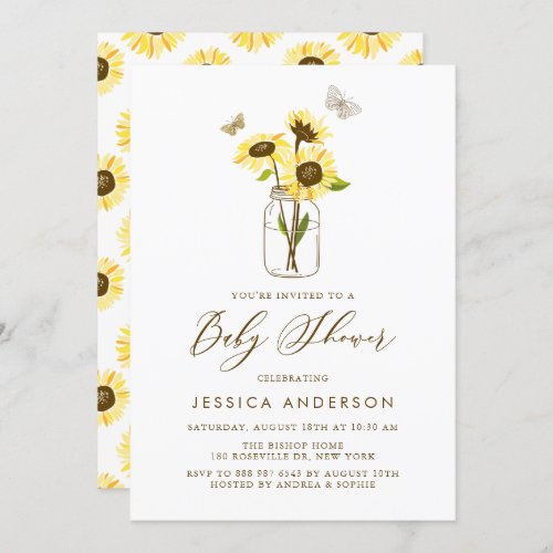 Yellow Sunflowers in Mason Jar Baby Shower Invitation