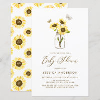 Yellow Sunflowers in Mason Jar Baby Shower Invite