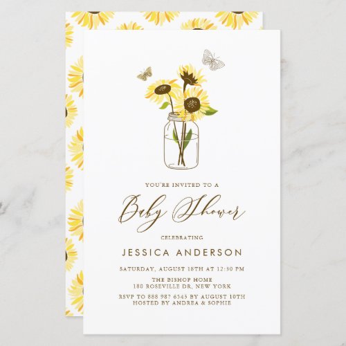 Yellow Sunflowers in Mason Jar Baby Shower Invite