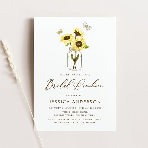 Yellow Sunflowers in Mason Jar Bridal Luncheon Invitation