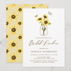 Yellow Sunflowers in Mason Jar Bridal Luncheon Invitation