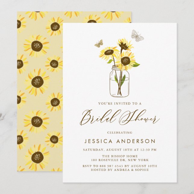 Yellow Sunflowers in Mason Jar Bridal Shower Invitation (Front/Back)