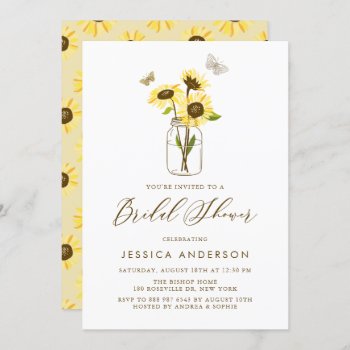 Yellow Sunflowers In Mason Jar Bridal Shower Invitation by misstallulah at Zazzle