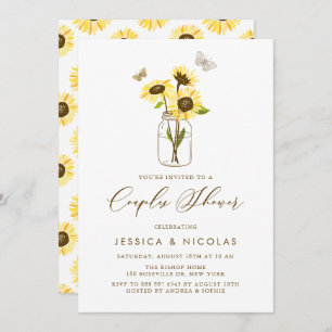 Yellow Sunflowers in Mason Jar Couples Shower Invitation