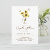 Yellow Sunflowers in Mason Jar Couples Shower Invitation (Standing Front)