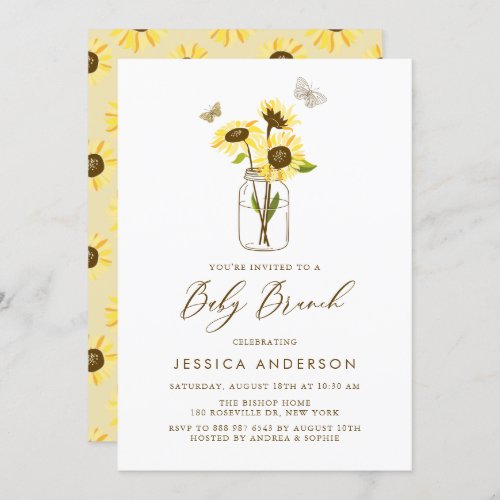 Yellow Sunflowers in Mason Jar Summer Baby Brunch Invitation