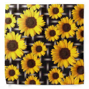Yellow Sunflowers Industrial Chic Grid Bandana