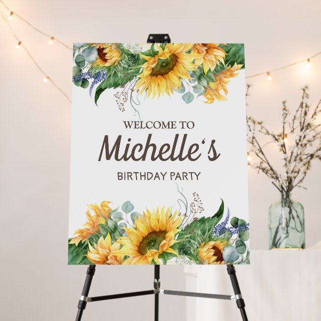 Yellow Sunflowers Leaves Birthday Party Welcome Foam Board (In Situ (Stand))