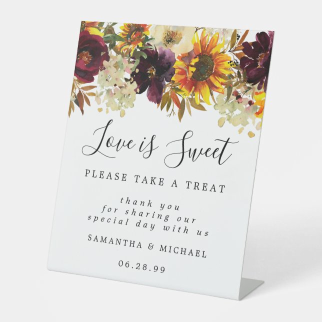 Yellow Sunflowers Love is Sweet Dessert Bar Pedestal Sign (Front)