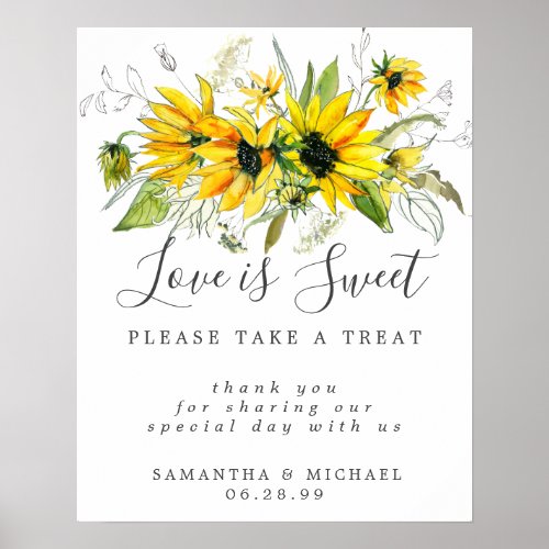 Yellow Sunflowers Love is Sweet Dessert Bar Sign