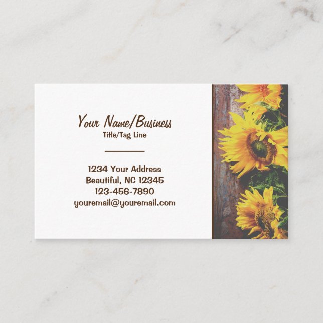 Yellow Sunflowers on Barn Wood Rustic Country Business Card (Front)