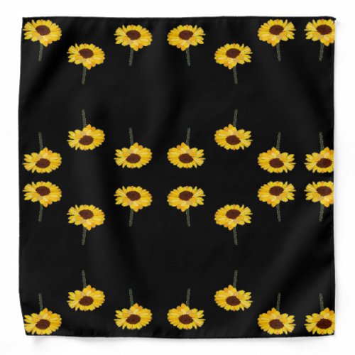 Yellow sunflowers on black bandana