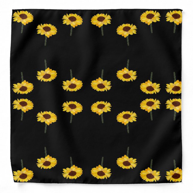 Yellow sunflowers on black bandana (Front)