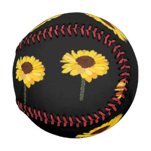 Yellow sunflowers on black baseball