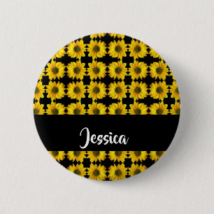 Yellow sunflowers on black button