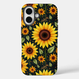 Yellow Sunflowers On Black iPhone 16 Case