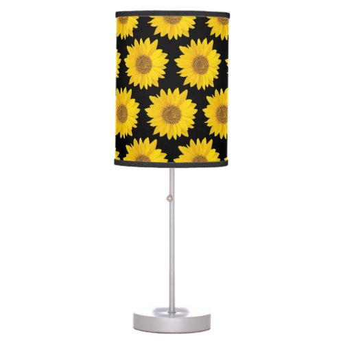 Yellow Sunflowers on Black Floral Table Lamp