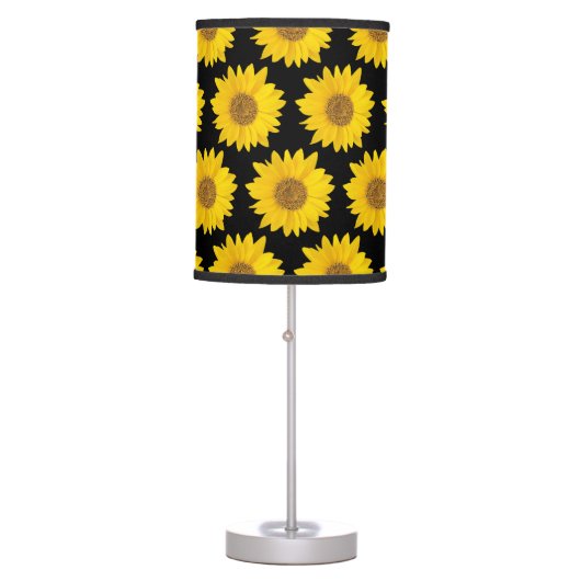 Yellow Sunflowers on Black Floral Table Lamp (Front)