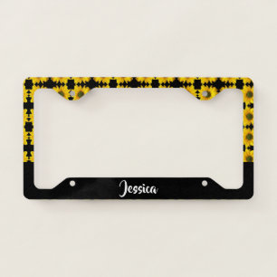 Yellow sunflowers on black license plate frame