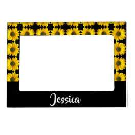 Yellow sunflowers on black magnetic frame