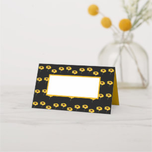 Yellow sunflowers on black place card