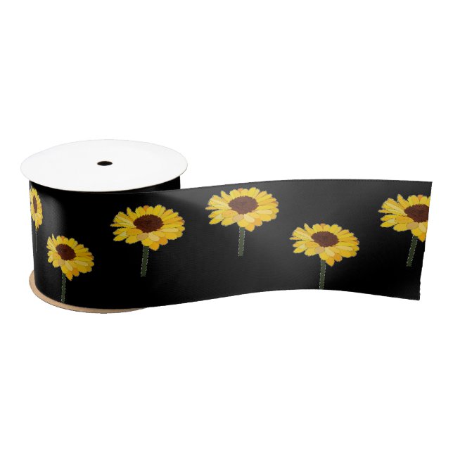 Yellow sunflowers on black satin ribbon (Spool)