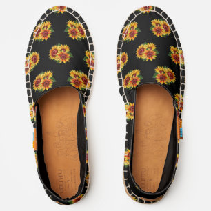 Yellow Sunflowers on Black UBUNTU Espadrilles