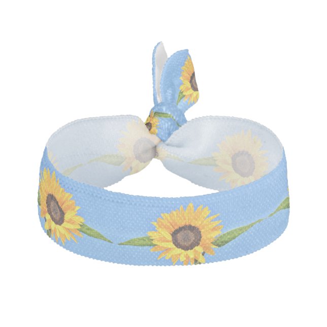 Yellow Sunflowers on Blue Sky Elastic Hair Tie (Front)
