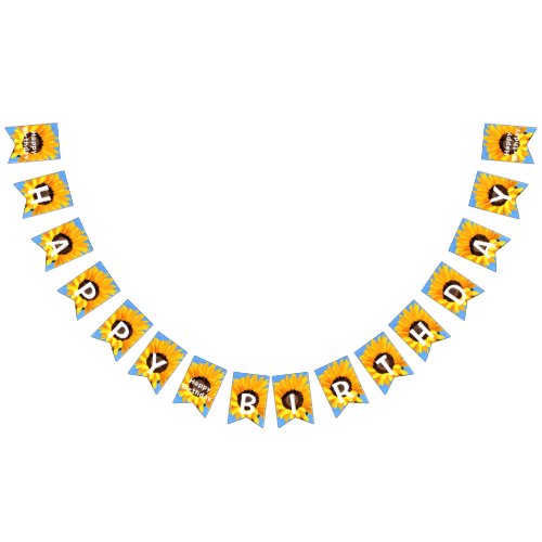 Yellow Sunflowers on Blue Sky _ Happy Birthday Bunting Flags