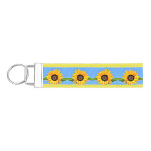 Yellow Sunflowers on Blue Sky Wrist Keychain