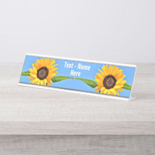 Yellow Sunflowers on Blue Sky - Your Text Desk Name Plate