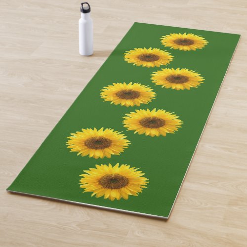 Yellow Sunflowers on Forest Green Yoga Mat