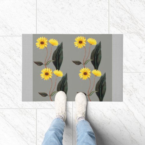 Yellow Sunflowers On Gray Faux Fringe Mat 24 x 36