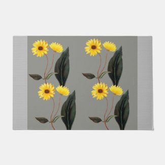 Yellow Sunflowers On Gray Faux Fringe Mat 24 x 36