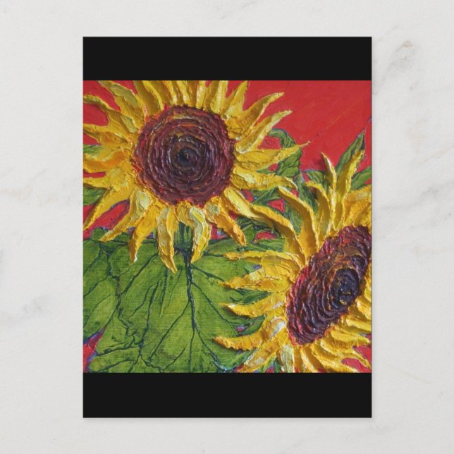 Yellow Sunflowers on Red Postcard (Front)