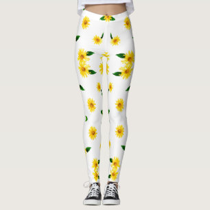 Yellow Sunflowers on white background Leggings