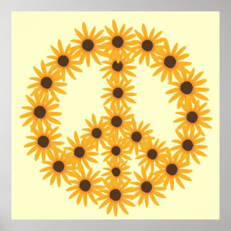 Yellow Sunflowers Painting Peace Sign Posters