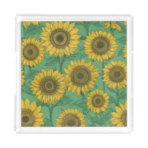 Yellow sunflowers pattern acrylic tray