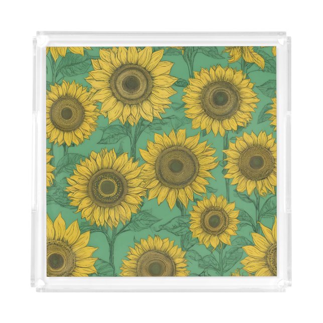 Yellow sunflowers pattern acrylic tray (Front)