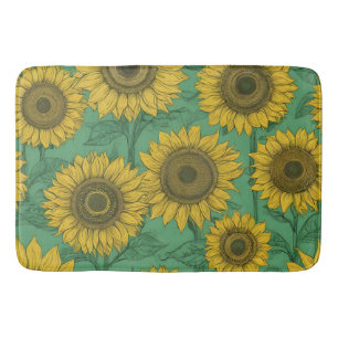 Yellow sunflowers pattern bath mat