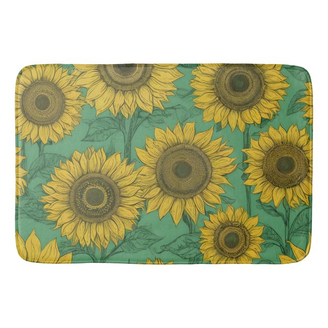 Yellow sunflowers pattern bath mat (Front)